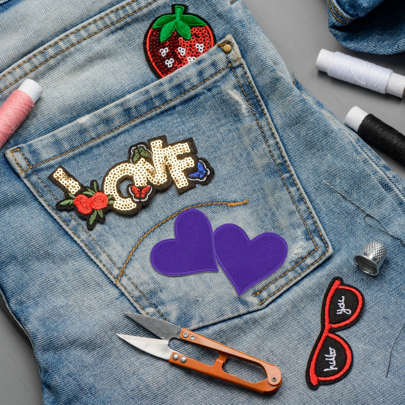 Heart Shaped Iron on Patches 6.8x7cm Embroidered Sew Patches Appliques for Clothing Repair Backpack Shoes Decoration Dark Purple 120Pcs