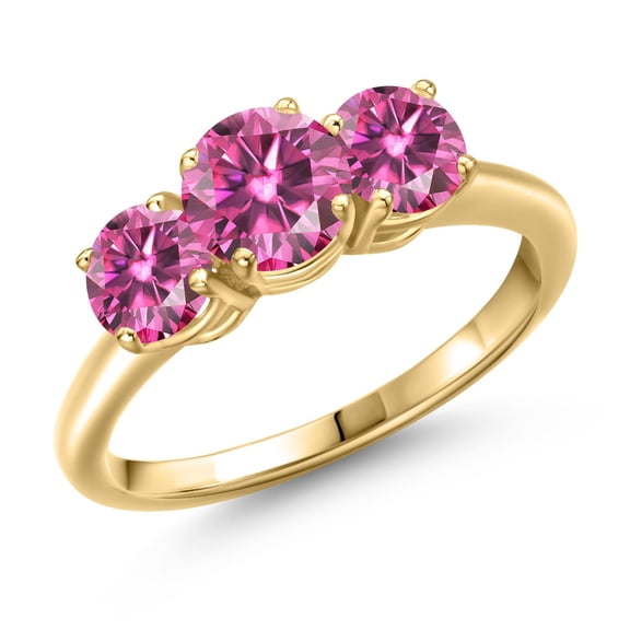 Gem Stone King 18K Yellow Gold Plated Silver Pink Moissanite Engagement Ring for Women | 1.80 Cttw | Round 6MM | Gemstone Birthstone | Size 6