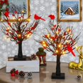 thumbnail image 1 of Arbre Vintage Lumineux avec Cardinal, Arbre Lumineux à DEL avec Baies, Équipé de 6 Oiseaux et 54 Fruits Rouges, Base Amovible, Convient pour Noël, Décorations d'Halloween (2 Pcs), 1 of 7