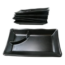 Pack Of 6 Ridged Matte Black Melamine 2 Partitions Rectangular Sushi Plates