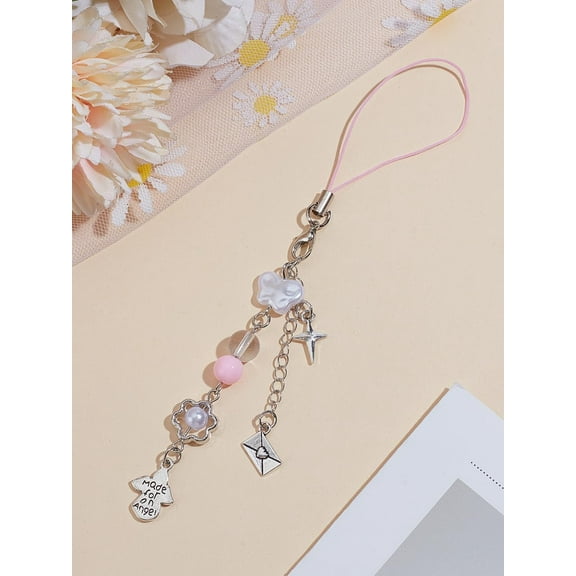 1 Pc Butterfly Charms Mobile Strap Phone Decorations Charm with PVC Beads Lanyard Wristlet Chain Handsets Chain String Non-Lost Beaded Handsets Lanyard for Women Camera Keychain Decoration diy