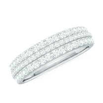 Rosec Jewels Certified Moissanite Wedding Ring - 3 Row Half Eternity Band - D-VS1 Quality - Ready to Gift, 14K White Gold, US 9.00