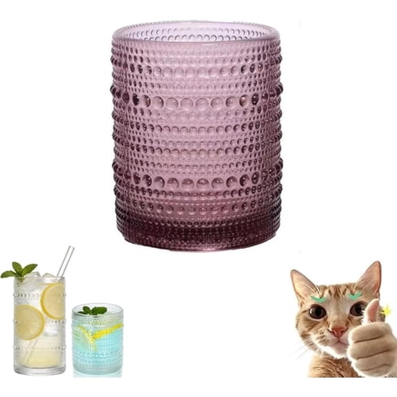 ACDANC Vintage Colorful Thickened Transparent Glass Cup with Raised Dots,Drinking Glass Dishwasher Safe,for Milk Coffee Juice and Wine (Purple,Small)