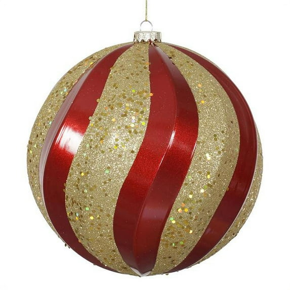 Red-Gold Candy-Glitter Swirl Ball Ornament - 8 in.