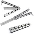 thumbnail image 4 of 2 piezas de cuchillo de mariposa, peine de acero inoxidable, peine plegable, peine de entrenamiento, peine de cuchillo plegable, para entrenamiento principiante (plata, negro) JM, 4 of 5