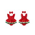 thumbnail image 2 of Cenuakty  Girl  Watermelon Print Fly Sleeve Romper with Bowknot Hairband Summer Clothes, 2 of 9