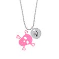 thumbnail image 2 of Delight Jewelry Acrylic Large Pink Skull Silvertone Script Initial Disc - V - Charm Necklace, 20"+3", 2 of 4
