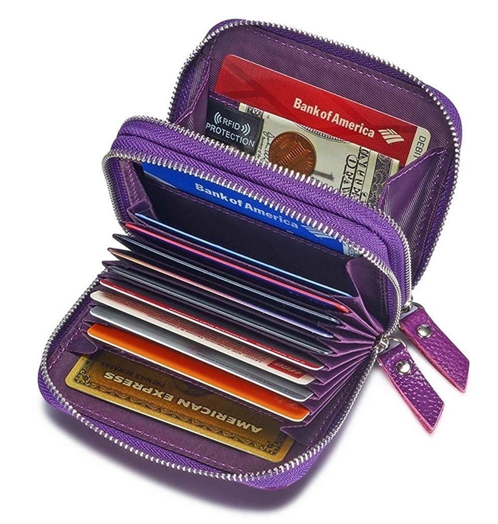 Mens Womens Wallet ID Credit Card Holder Case RFID Blocking with Coin Zip Pocket 