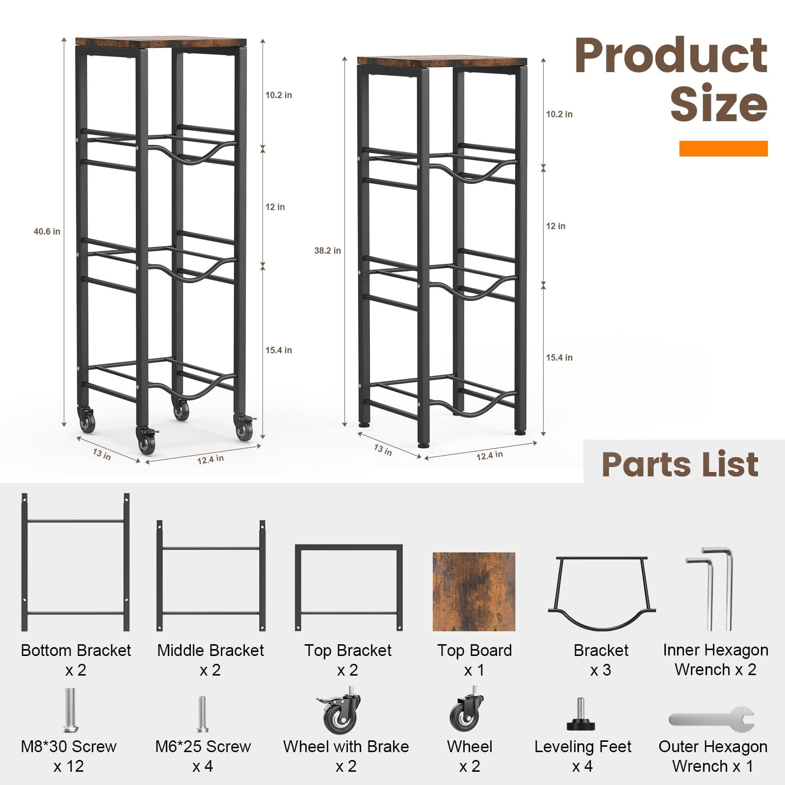 Housolution 3-Tier 5 Gallon Water Jug Holder with Storage Shelve, 5 Gallon Water Jug Rack with Lockable Wheels, 5 Gallon Water Bottle Holder, Water Jug Stand for Kitchen Office Living Room, Brown