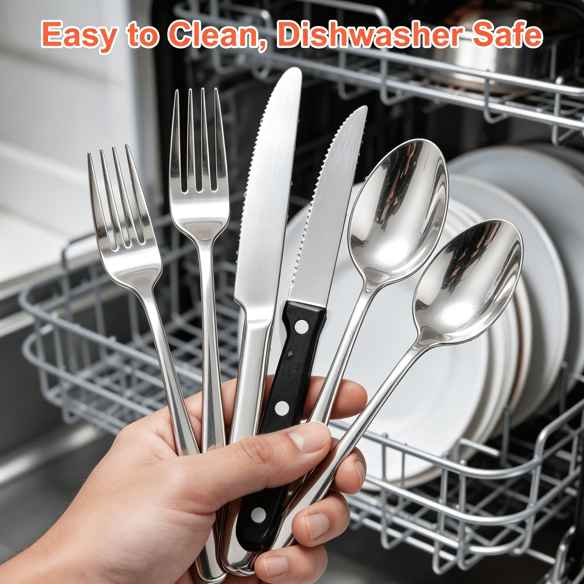 CISILOV 24‑Piece Silverware Set for 4, Stainless Steel Flatware Cutlery Utensil Set with Serrated Steak Knives, Include Forks Spoons Knives, Mirror Polished Utensils for Home Kitchen Dining