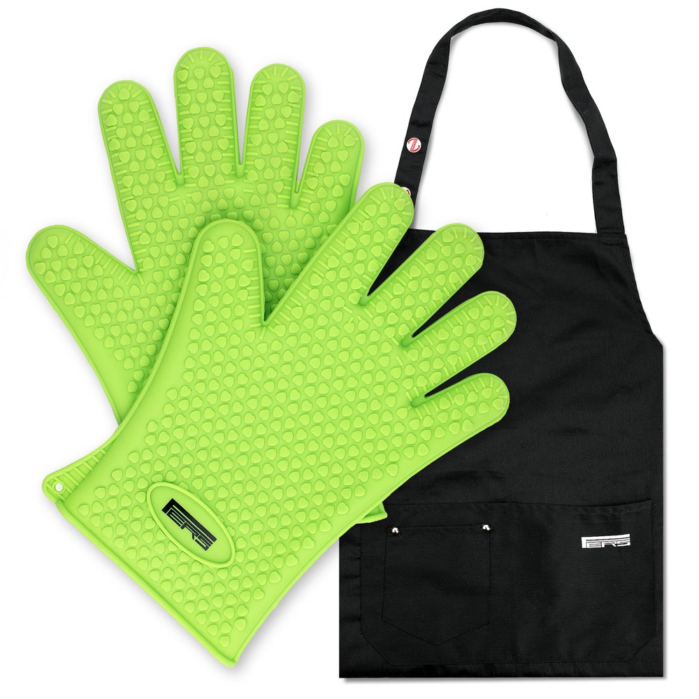 Kitchen Cooking Silicone Gloves Mitts & Apron Set