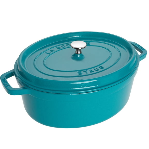 Staub Cast Iron Oval Cocotte, Dutch Oven, 5.75-quart, serves 5-6, Made in France, Turquoise
