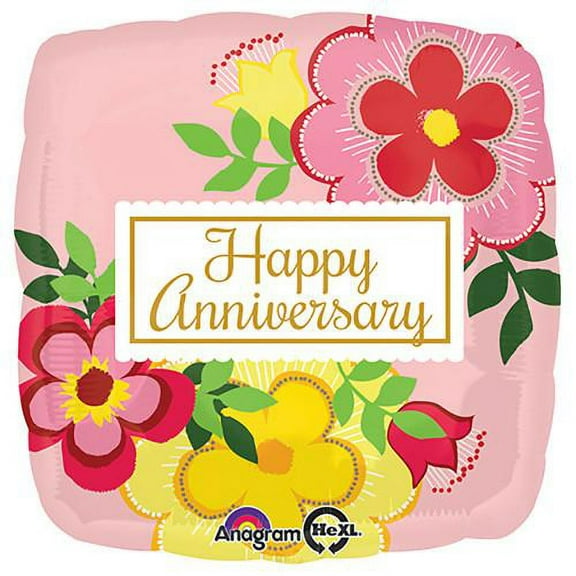 LOONBALLOON Anniversary Balloons, 18″ FLOWERY ANNIVERSARY