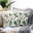 thumbnail image 2 of Throw Pillow Covers 24x24 Inch Set of 2, White Floral Waterproof Outdoor Pillow Covers, Botanical Magnolia Flower Leaves Butterfly Decorative Cushion Pillowcases for Couch, Sofa, Bed, Garden, Patio, 2 of 9