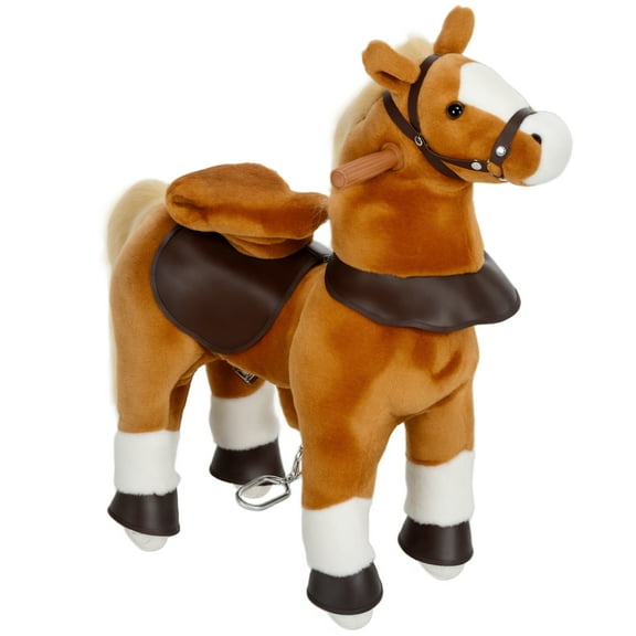 Kids Bikes Qaba Ride on Horse, Walking Horse Toy, Kids Plush Riding Horse, Pony with Wheels & Neighing Sound for 3-5 Years Old up to 132 Pounds, Brown,Kids Riding Toys