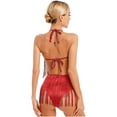 thumbnail image 2 of YiZYiF Womens Shiny Sequins Dance Leotard Backless Tassels Latin Jazz Dance Costume, 2 of 7