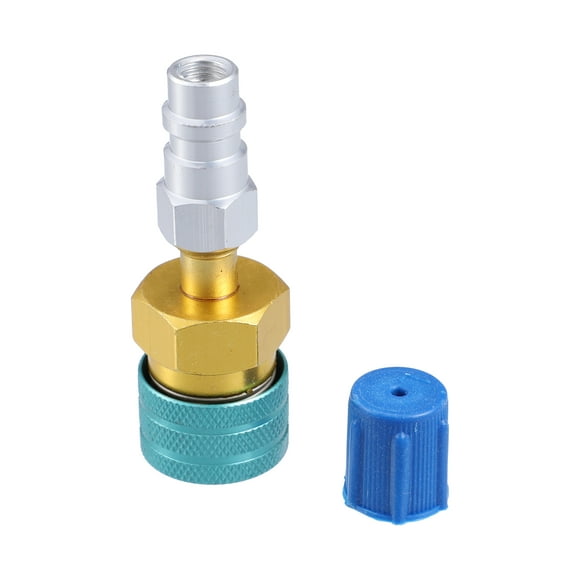 Unique Bargains R1234YF Low Side Quick Coupler R1234YF to R-134A AC Charging Hose Adapter Fitting Connector Silver Tone