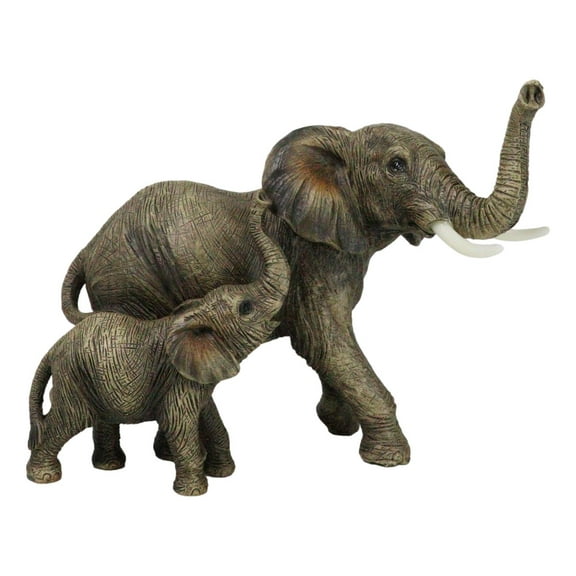 Jungle Stroll Safari Savanna Elephant Father And Calf Walking Alongside Figurine