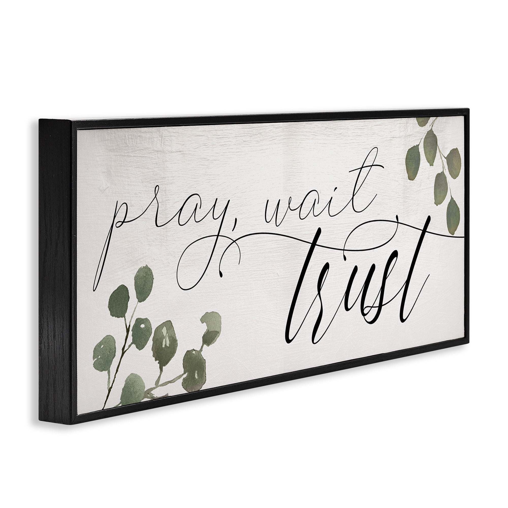 Stupell Industries Pray Wait Trust Phrase Religious Painting Black Framed Art Print Wall Art, 30 x 13