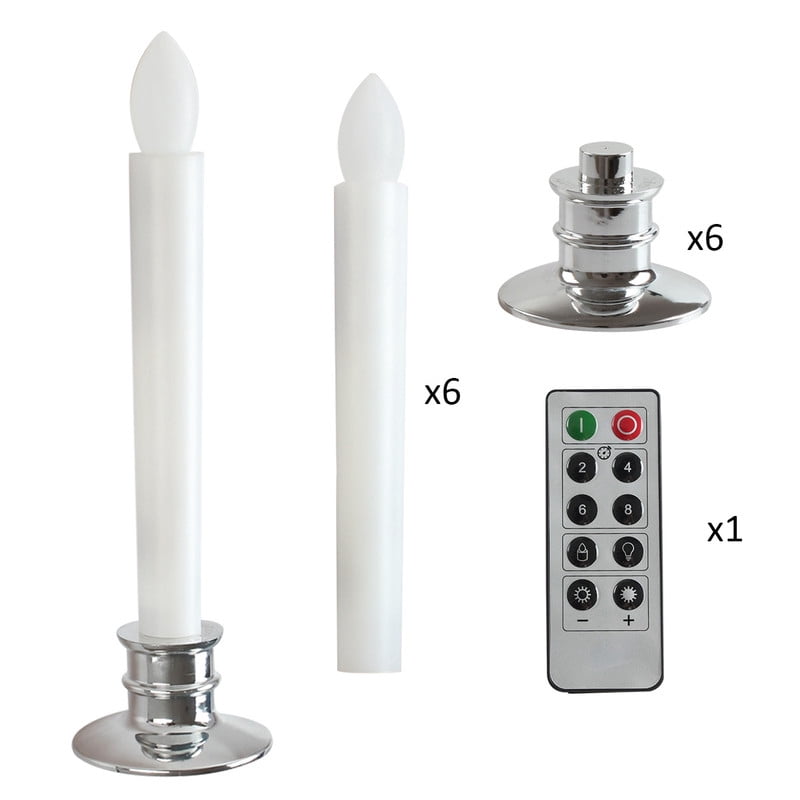 6Pcs Flameless Electric Taper Candles with Remote Control Timer, Flickering 3D Wick Effect Battery Operated LED Candlesticks for Christmas Windowsill Decor