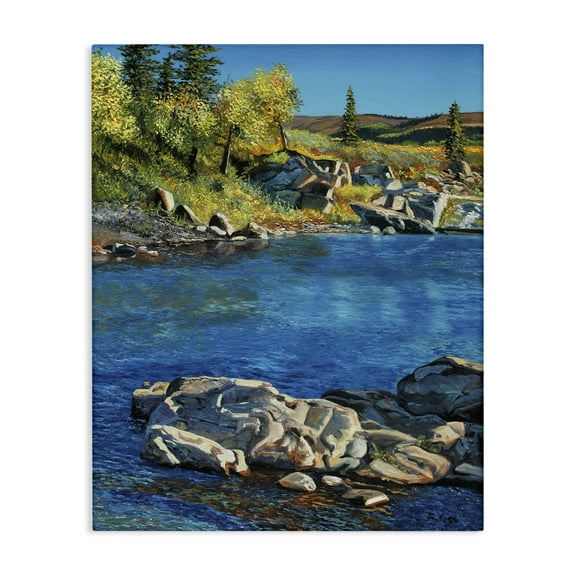 Stupell Industries Rocky River Landscape Landscape & Nature Painting Wrapped Canvas Art Print Wall Art, 16 x 20