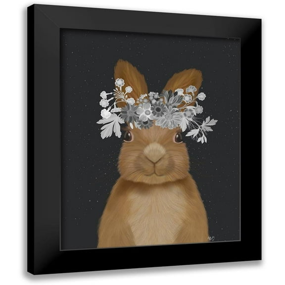 Fab Funky 12x14 Black Modern Framed Museum Art Print Titled - Rabbit, White Flowers