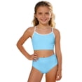 thumbnail image 3 of ZXLBBD Girls Bathing Suit 2 Piece Spaghetti Straps Back Hollow Floral Design Cute Tankini Top and Bikini Bottom for Toddler Youth Casual Beach Outdoor,Sky Blue,9 Y-10 Y, 3 of 6