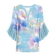 thumbnail image 4 of Ruimatai Women's Casual V-Neck Floral Print Ruffle Sleeve Blouse Summer Loose Fit Tunic Top Soft Comfortable Fashion Shirt for Party Office Travel, 4 of 4