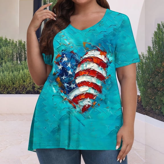 lcziwo American Flag Shirt for Women Plus Size Cotton Comfortable Summer Short Sleeve T-Shirt Patriotic Graphic 250th Crew Neck Tee Multicolor XXXXXL