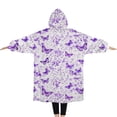 thumbnail image 2 of Oversized Wearable Blanket Hoodie,White Purple Butterfly Flower Pattern Sherpa Blanket Hoodie with Super Pockets,Super Warm Fuzzy Pullover for Women & Men, 2 of 6