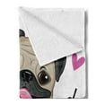 thumbnail image 2 of Pug Soft Flannel Fleece Throw Blanket, Pug Dog Playing Guitar Singing with Pink Hearts Funny Animal Cartoon, Cozy Plush for Indoor and Outdoor Use, 50" x 60", Pale Brown Pink Black, by Ambesonne, 2 of 5