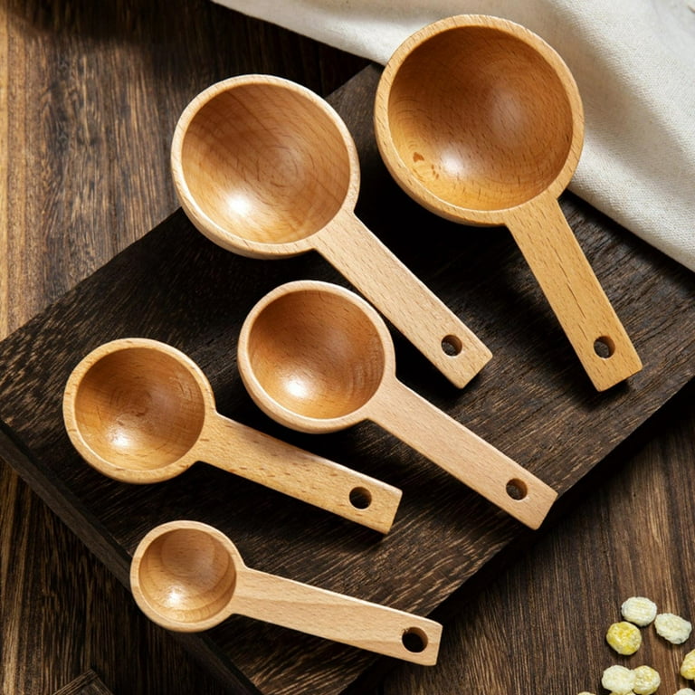 4Pcs/set Measuring Spoon Set Wooden Handle Stainless Steel Measuring Cups  Spoons Baking Tools Coffee Bartending Scale Kitchen Accessories