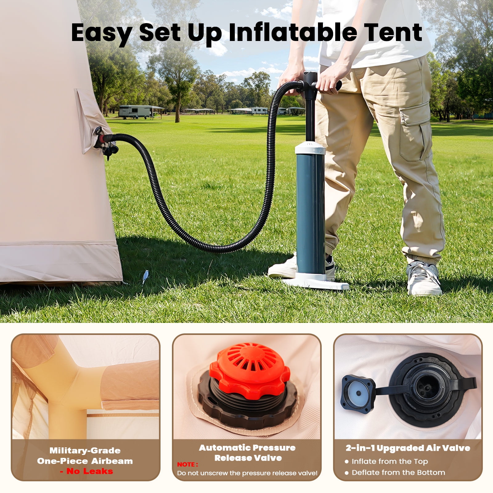 MOPHOTO 4-6 Person Inflatable Tents for Camping, Blow Up Tent with Hand Pump, Easy Setup Inflatable Hot Tent with Stove Jack, Waterproof Oxford Air Glamping Tents for Camping Adult