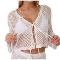 thumbnail image 2 of jobturf Swimsuit Coverup for Women Trendy Hollow Out Crochet Tops Beach Vacation Summer Shirts Cover Ups Tie Front Cardigan Swimwear, 2 of 7