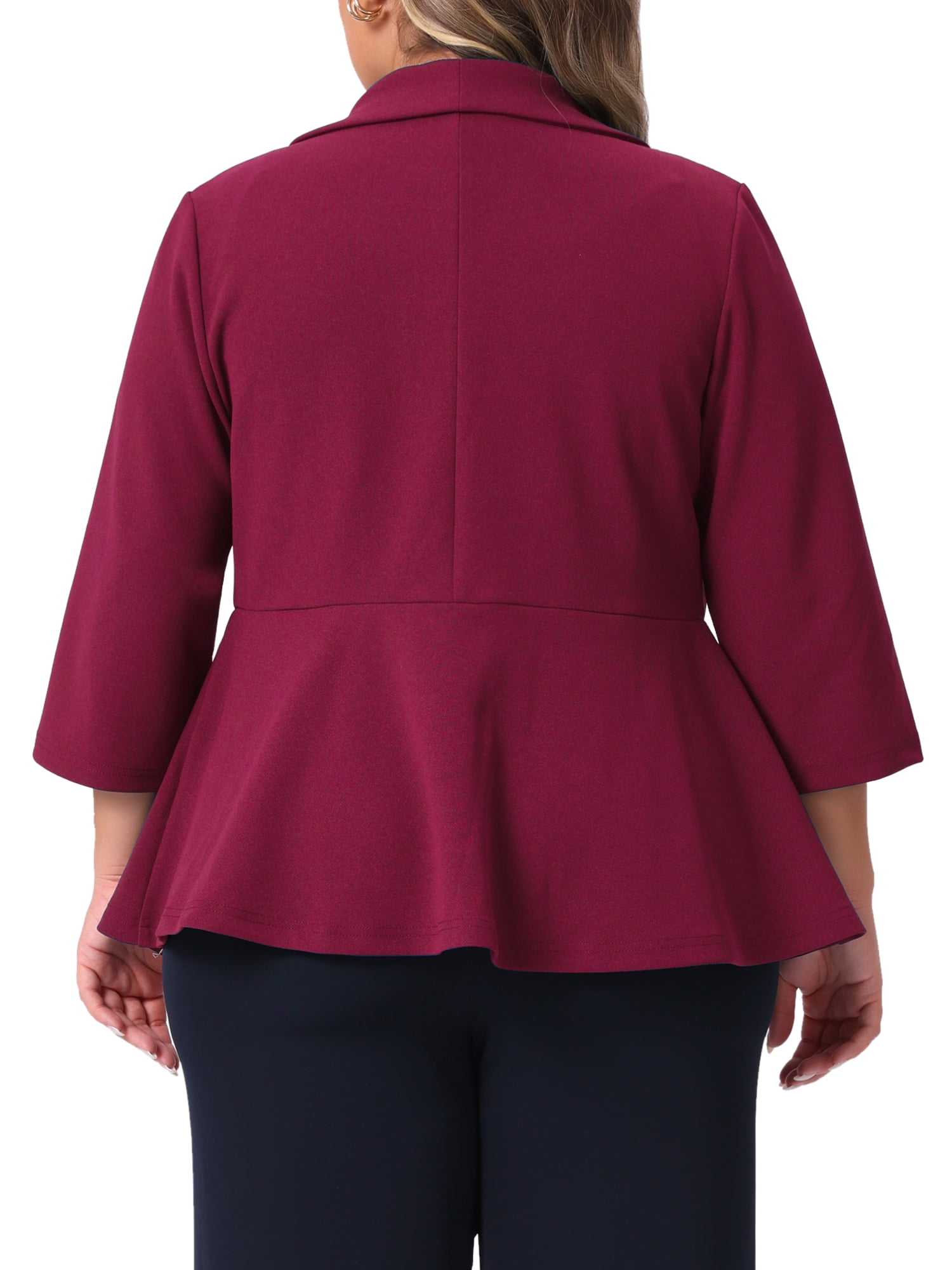 DARING DIVA Women's Plus Blazer Sleeve Open Front Peplum Work Suit Jacket 3X Burgundy