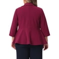 thumbnail image 4 of Agnes Orinda Women's Plus Size Blazers Lapel 3/4 Sleeve Peplum Open Front Casual Business Cardigan Jackets 2X Burgundy, 4 of 7