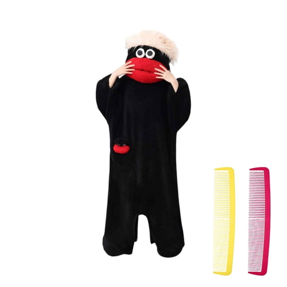 Silly Onesie Funny Frog Onesie Plush Fleece Hooded One Piece Pajamas, Cozy Home Loungewear (No Shoes Included) Add Shoes And 2PC Comb (Comb Color Random) Black L