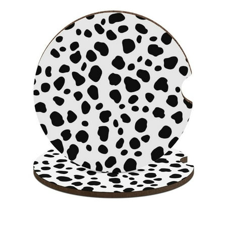 

Dalmatian White And Black Pattern Car Coasters for Drinks with A Finger Notch for Easy Removal Cup Holder Coaster Cup Mat Car Interior Accessories 2PCS