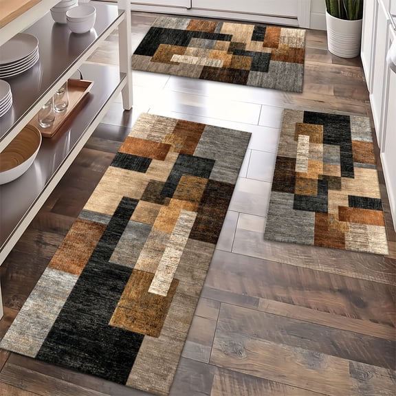 Floor Rugs Sets 3 Piece with Runner, Farmhouse Kitchen Rugs and Mats Non Skid Washable Runner Rug for Kitchen Sink Laundry