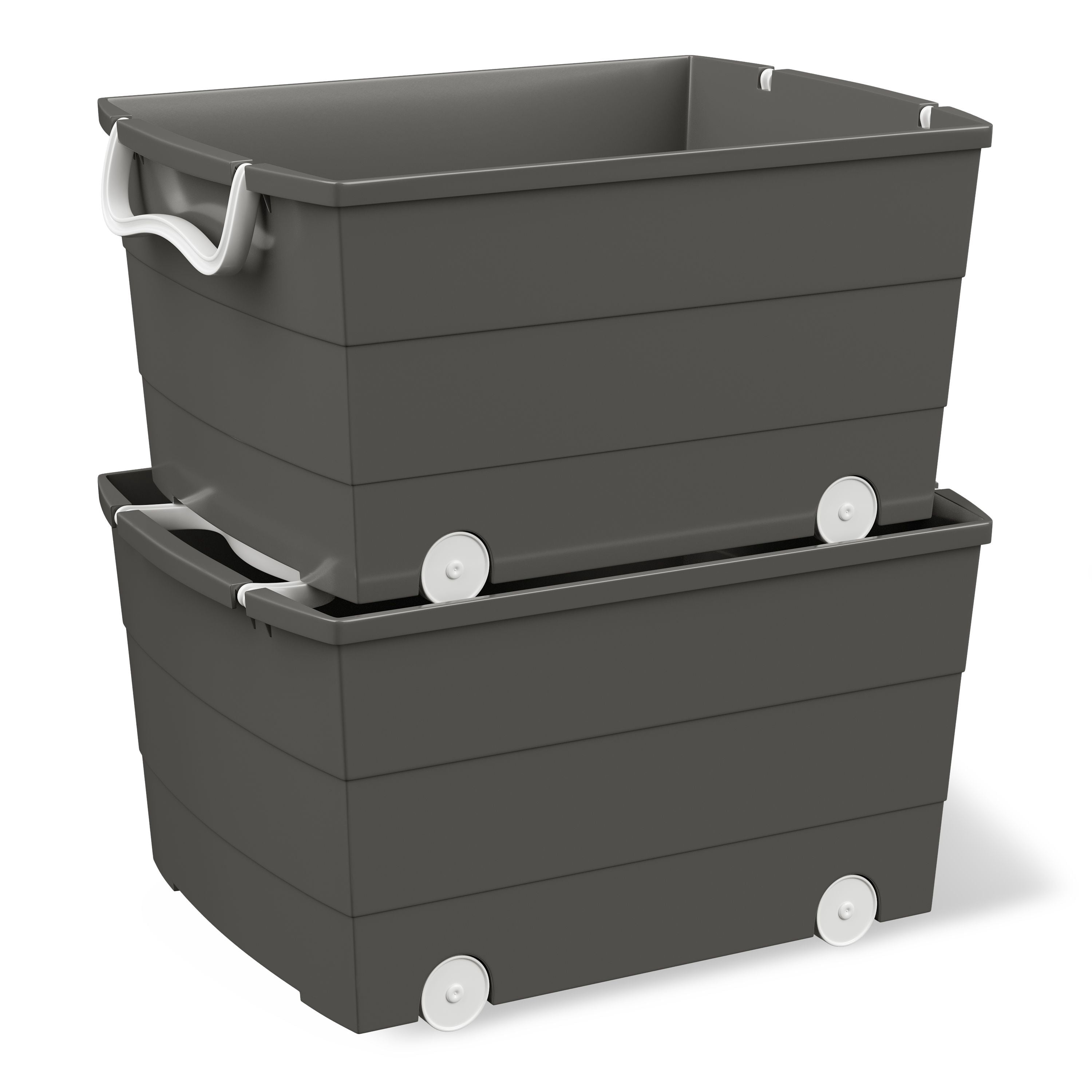 Mainstays Kids Large Gray Plastic Stackable Rolling Toy Storage Basket with Handles