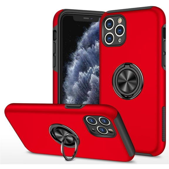 SZMLOGB Phone Case for iphone 11 Pro Max(6.5") with Ring Holder Shock Resistant Scratch Resistant PC Silicone Heavy Duty Protective Case-red