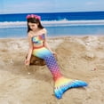 thumbnail image 4 of 【Uhome】Girls Mermaid Bathing Suit 3PCS Cute Ruffle Bikini Swimsuits with Fish Tail Kids Beach Swimwear 3-11y, 4 of 7