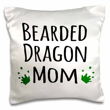 3dRose Bearded Dragon Mom - for female lizard and reptile enthusiasts and girl pet owners Green footprints - Pillow Case, 16 by