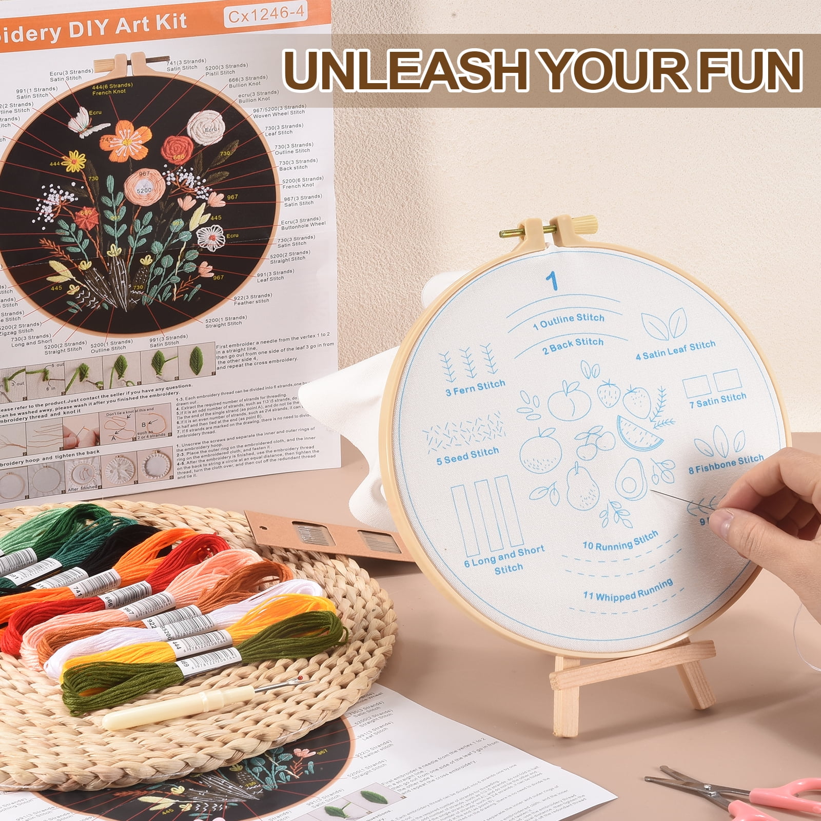 3 Pack Embroidery Kit for Beginners, Cross Stitch Kits with Stamped Practice Flowers Patterns with 20cm Hoop & Colorful Threads for Adults DIY Sewing Supplies