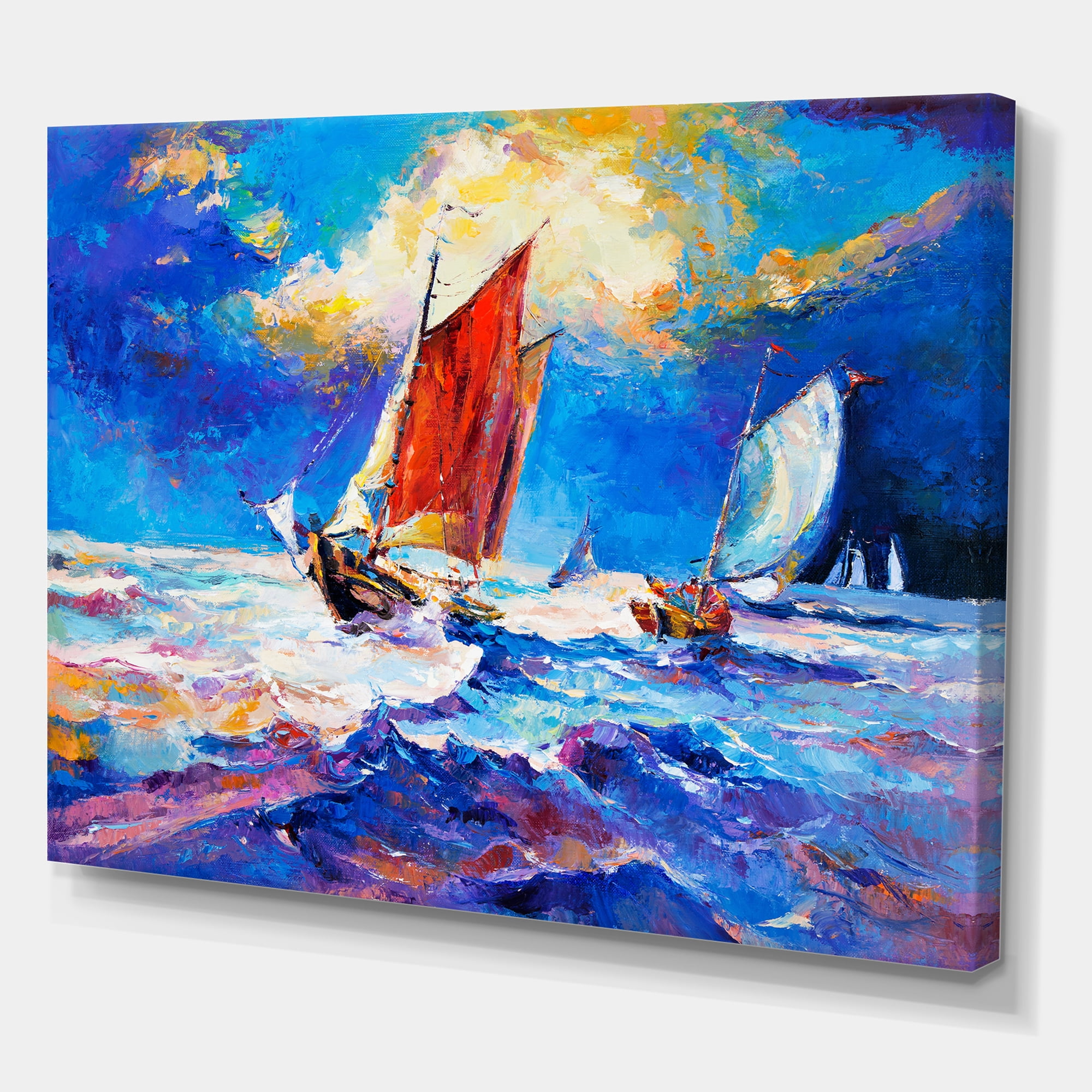 Designart ' Sailships On The Ocean Waves During Evening ' Nautical & Coastal Canvas Wall Art Print