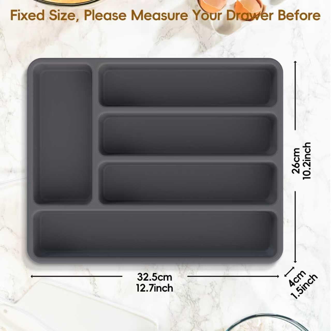 Non-Slip Silicone Kitchen Drawer Organizer for Utensils & Flatware | Heavy-Duty Silverware Cutlery Tray Insert | Waterproof, Easy-Clean for Office, Junk Drawer