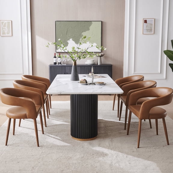 Morden Fort Orange Leather Barrel Chairs Set of 6 for Dining Room, Upholstered Comfy Barrel Dining Chairs Accent Chairs for Living Room, Kitchen