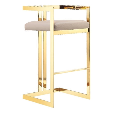 Pemberly Row 27.5 Stainless Steel & Faux Leather Bar Stool in Beige/Gold