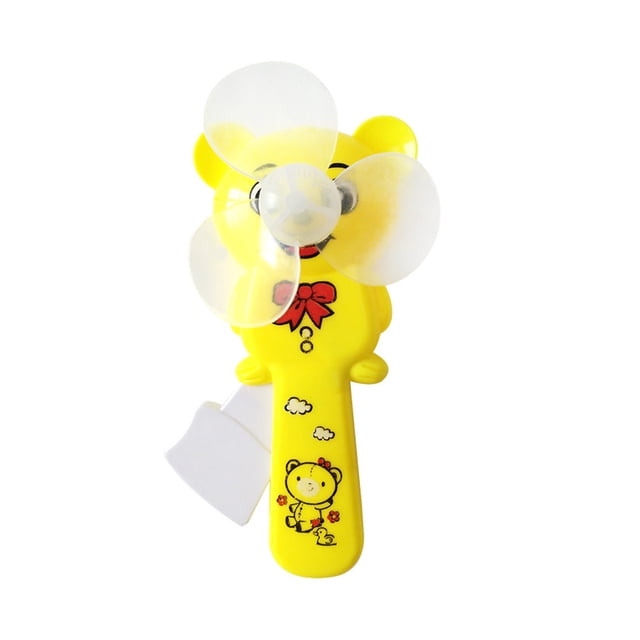 Ventilador de mano de plástico con diseño de oso de dibujos animados, mini ventilador manual seguro para habitación, ejercicio, viaje, color amarillo