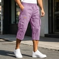 thumbnail image 4 of Capri Cargo Shorts for Men - Below Knee Long Shorts with Pockets Dstring Elastic Waist Baggy Utility Hiking Pants,2XL, 4 of 7
